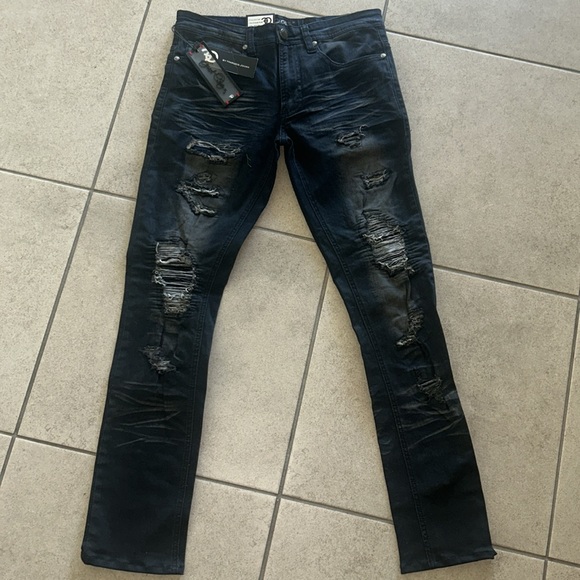 Dark Vintage Wash Men Stylish Jeans/w Big Zip Back Pockets - Picture 1 of 4